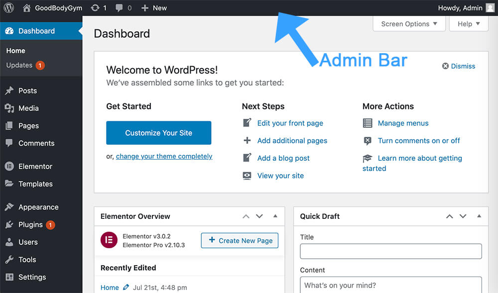 WordPress Admin bar