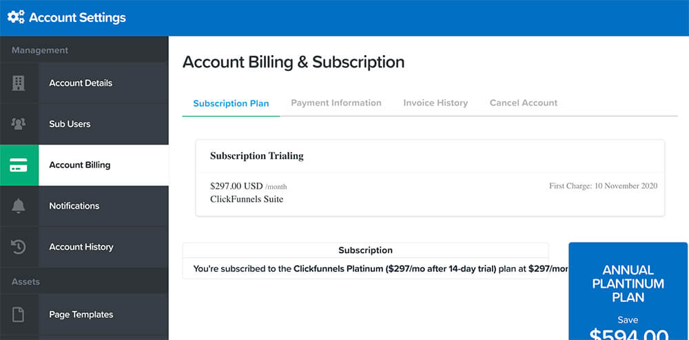 Account billing tab
